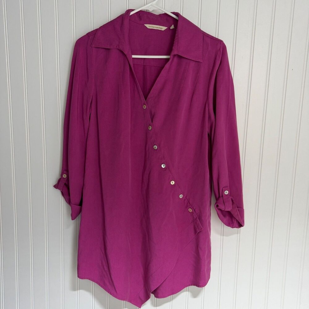 Soft Surroundings Small Lagenlook Boho Wrap Asymmetrical Button Long Tunic Shirt